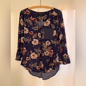 Fred David women’s floral blouse size small 3/4 sleeves like new